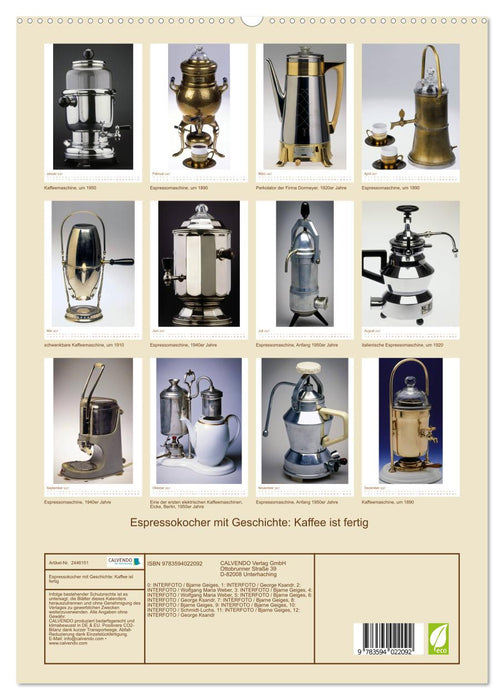 Espressokocher mit Geschichte: Kaffee ist fertig (CALVENDO Premium Wandkalender 2027)