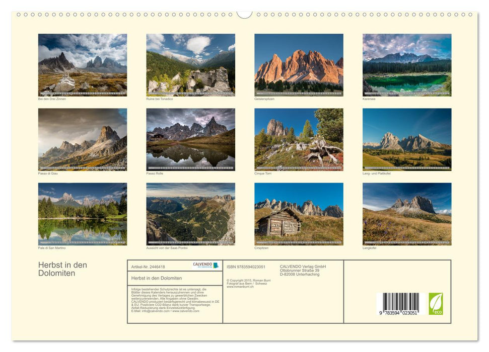 Herbst in den Dolomiten (CALVENDO Premium Wandkalender 2027)