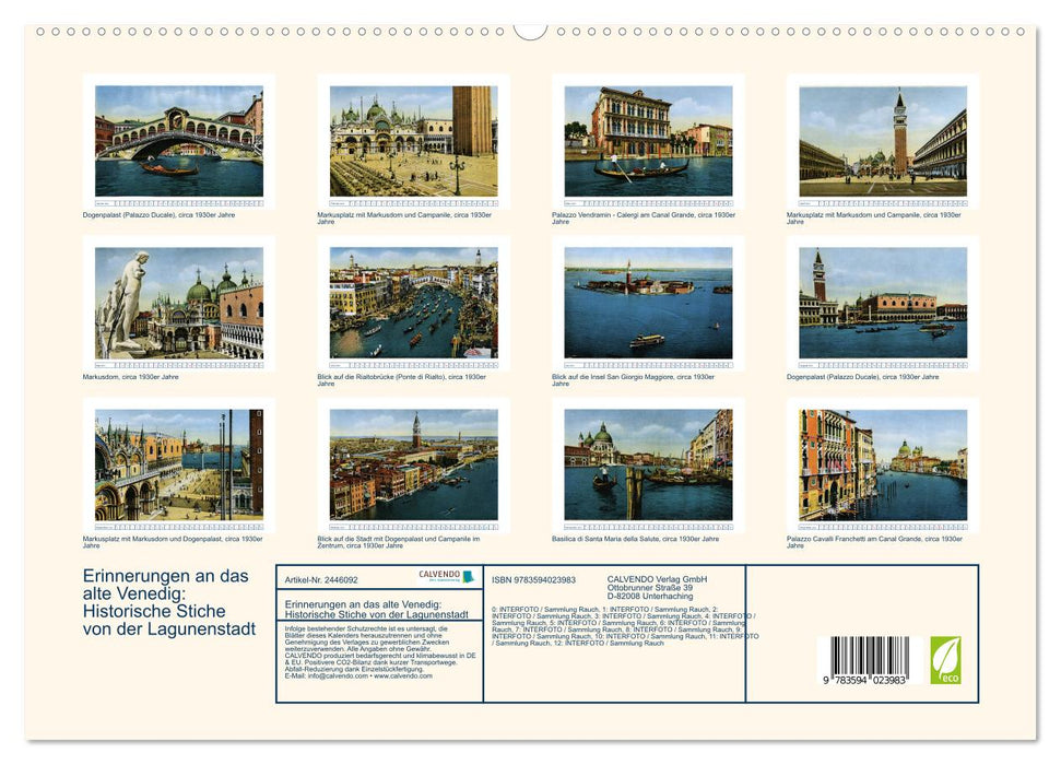 Erinnerungen an das alte Venedig: Historische Stiche von der Lagunenstadt (CALVENDO Premium Wandkalender 2027)