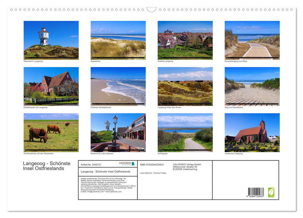 Langeoog - Schönste Insel Ostfrieslands (CALVENDO Wandkalender 2027)