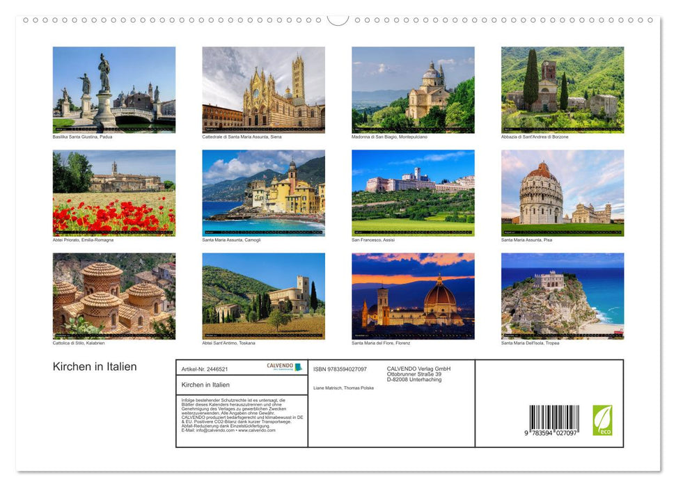 Kirchen in Italien (CALVENDO Premium Wandkalender 2027)