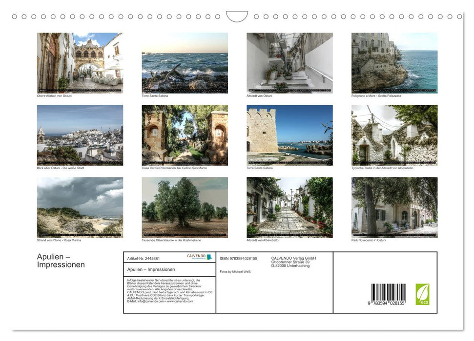 Apulien – Impressionen (CALVENDO Wandkalender 2027)