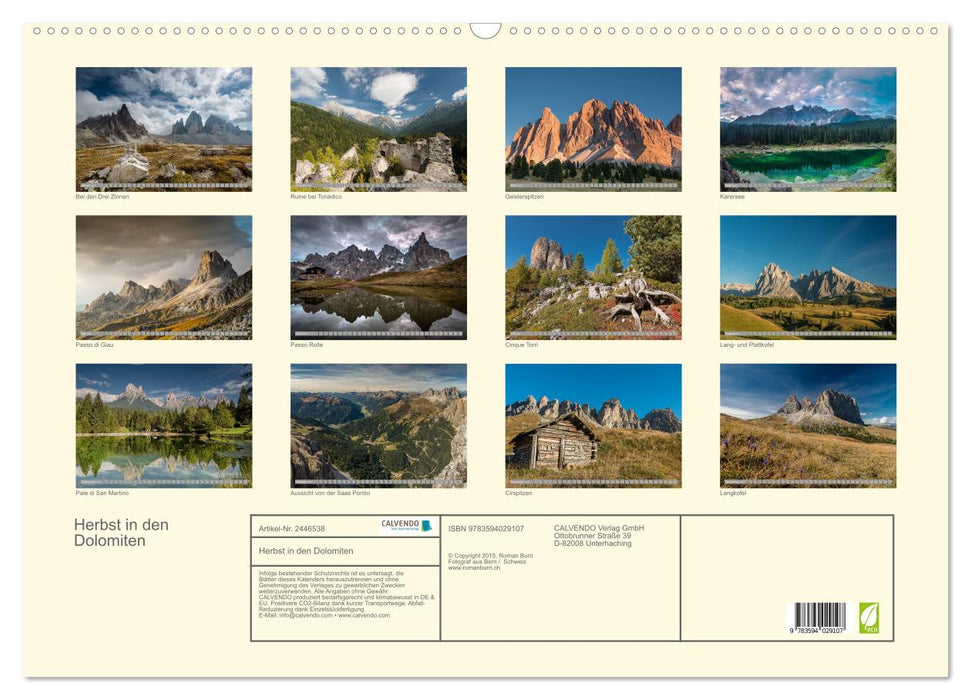 Herbst in den Dolomiten (CALVENDO Wandkalender 2027)