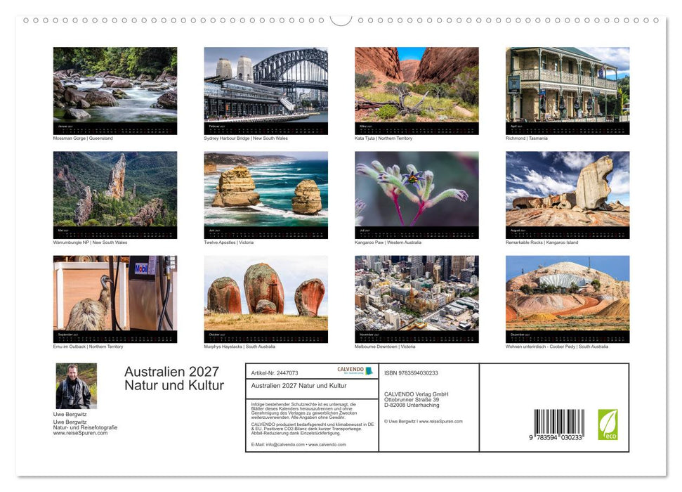 Australien 2027 Natur und Kultur (CALVENDO Premium Wandkalender 2027)