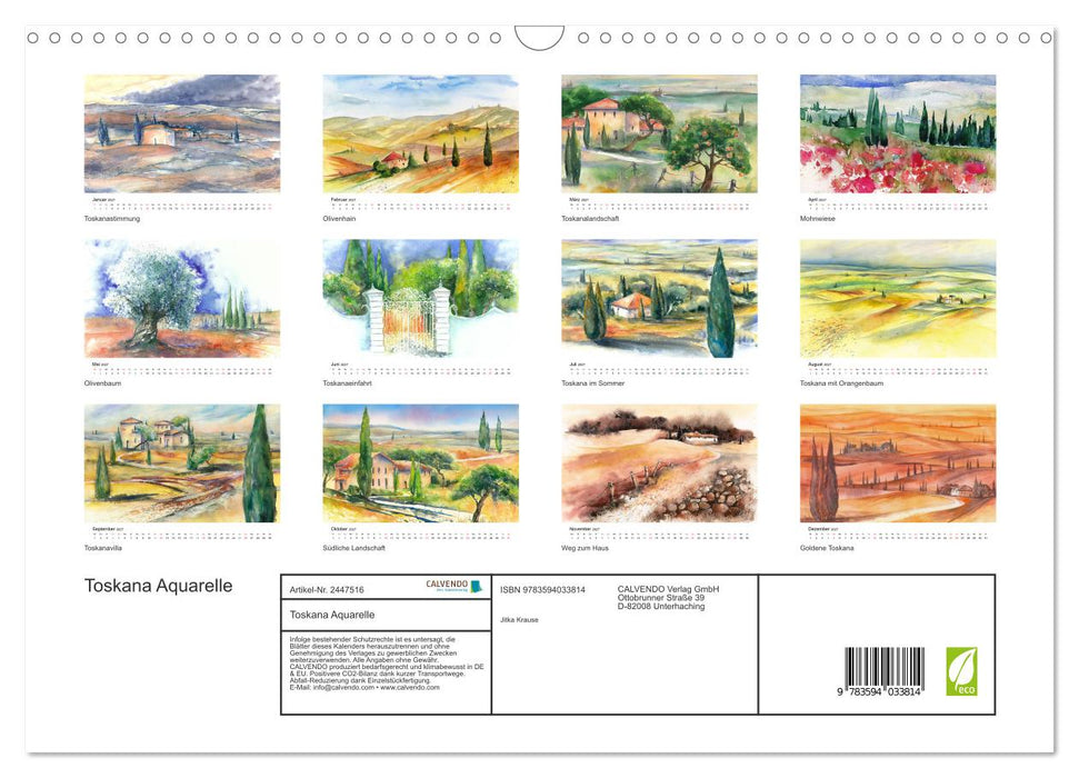 Toskana Aquarelle (CALVENDO Wandkalender 2027)