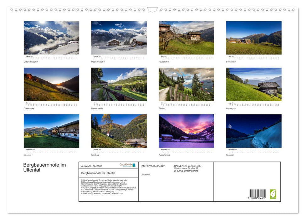 Bergbauernhöfe im Ultental (CALVENDO Wandkalender 2027)