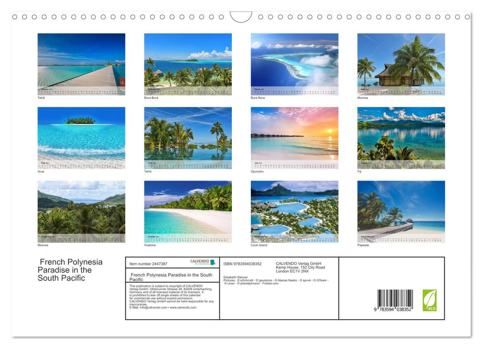 French Polynesia Paradise in the South Pacific (CALVENDO Monthly Calendar 2027)