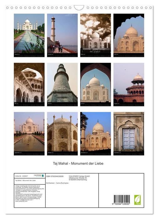 Taj Mahal - Monument der Liebe (CALVENDO Wandkalender 2027)
