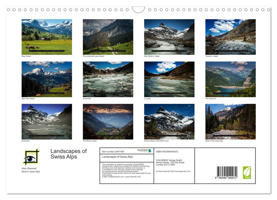 Landscapes of Swiss Alps (CALVENDO Monthly Calendar 2027)