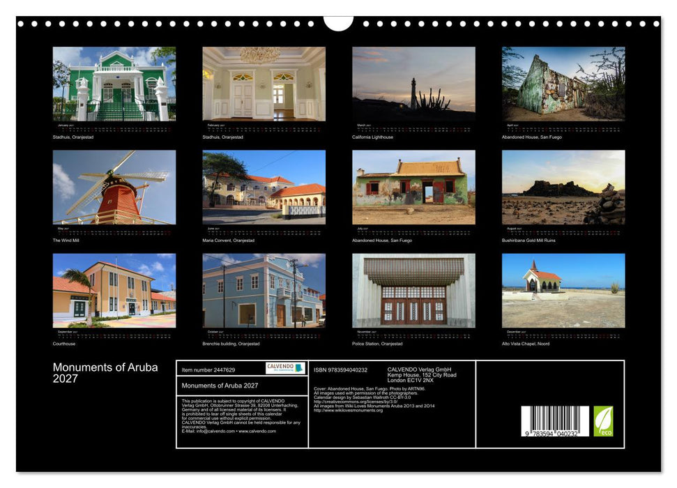 Monuments of Aruba 2027 (CALVENDO Monthly Calendar 2027)