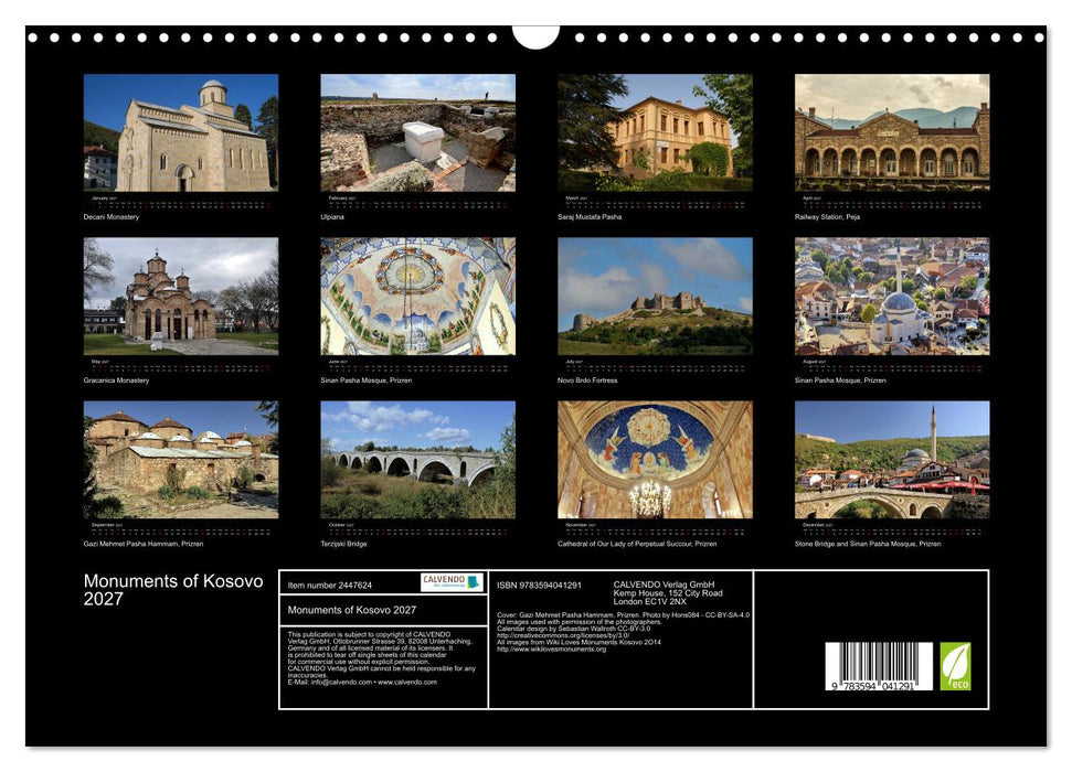 Monuments of Kosovo 2027 (CALVENDO Monthly Calendar 2027)