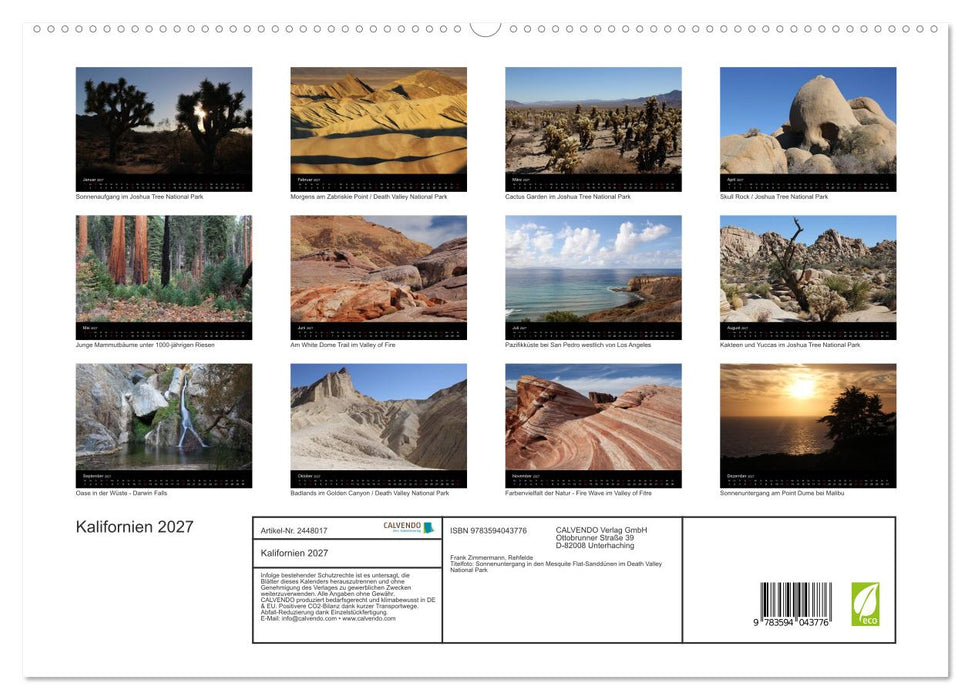 Kalifornien 2027 (CALVENDO Premium Wandkalender 2027)