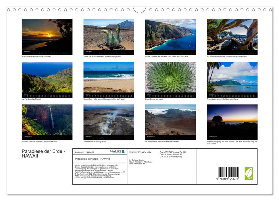 Paradiese der Erde - HAWAII (CALVENDO Wandkalender 2027)