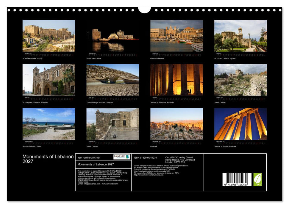 Monuments of Lebanon 2027 (CALVENDO Monthly Calendar 2027)
