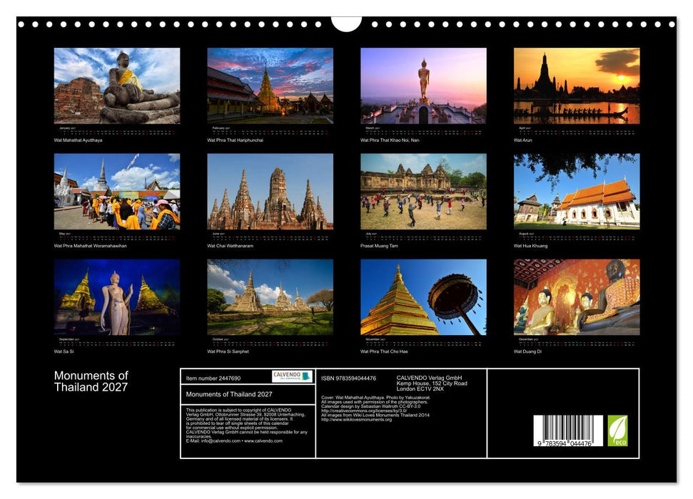 Monuments of Thailand 2027 (CALVENDO Monthly Calendar 2027)