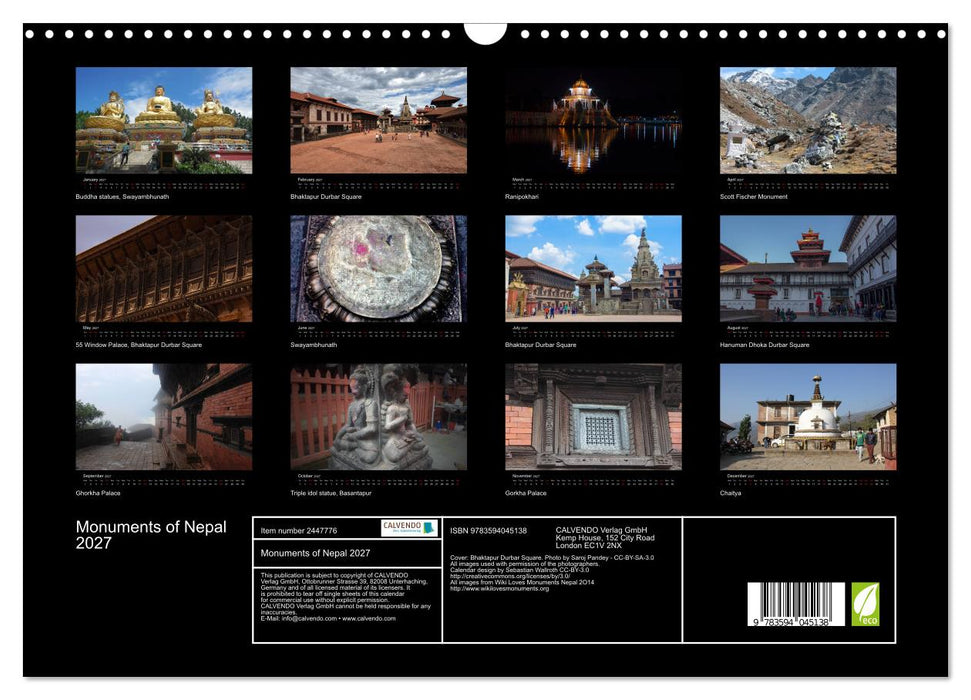Monuments of Nepal 2027 (CALVENDO Monthly Calendar 2027)