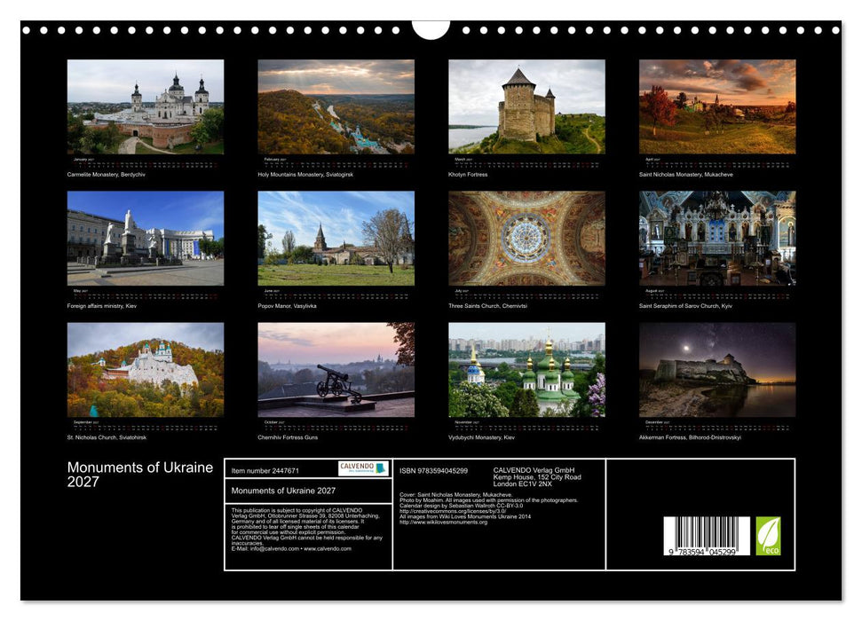 Monuments of Ukraine 2027 (CALVENDO Monthly Calendar 2027)