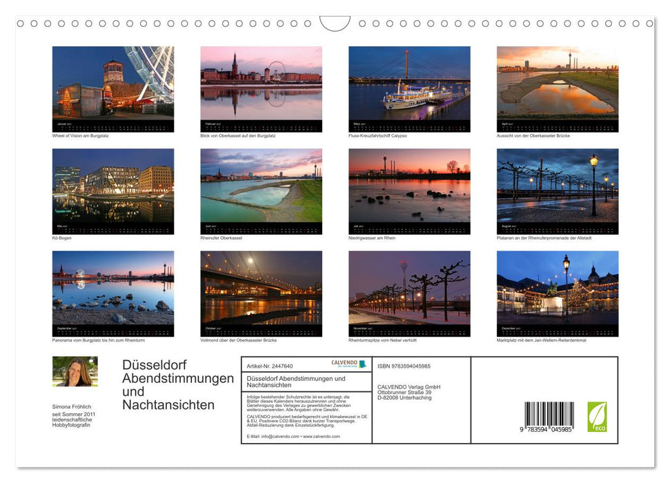 Düsseldorf Abendstimmungen und Nachtansichten (CALVENDO Wandkalender 2027)