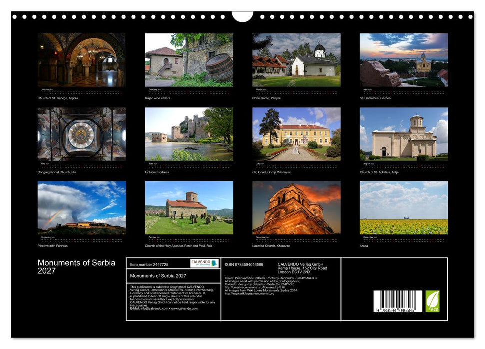 Monuments of Serbia 2027 (CALVENDO Monthly Calendar 2027)