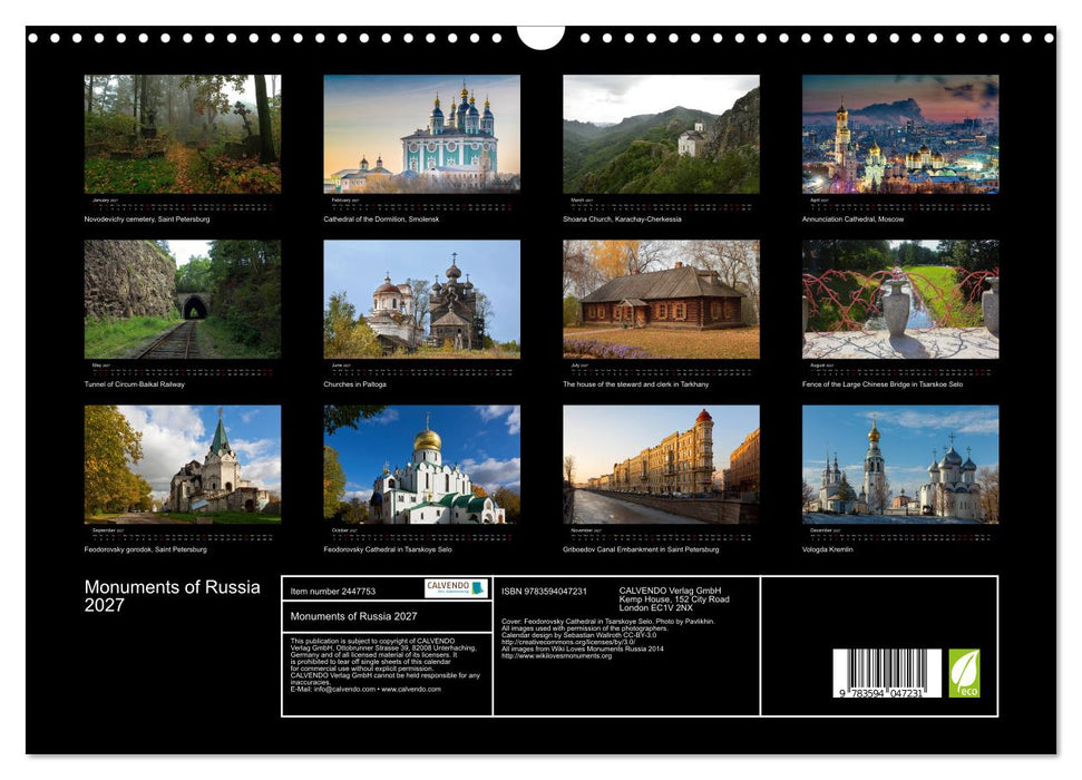 Monuments of Russia 2027 (CALVENDO Monthly Calendar 2027)