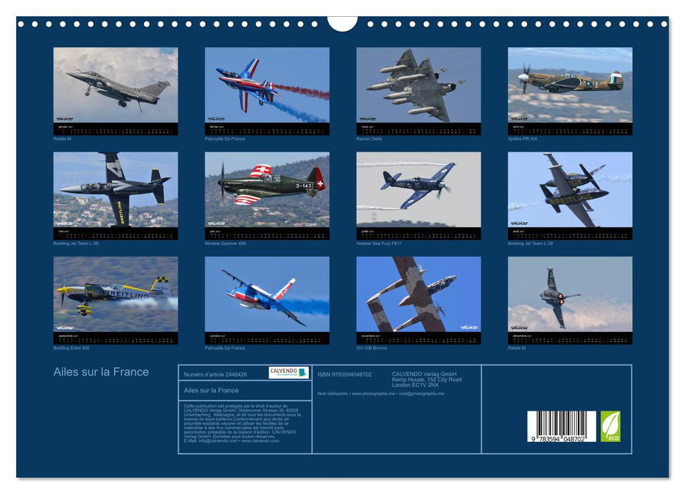 Ailes sur la France (CALVENDO Calendrier mensuel 2027)