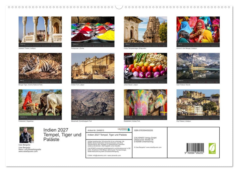 Indien 2027 Tempel, Tiger und Paläste (CALVENDO Premium Wandkalender 2027)