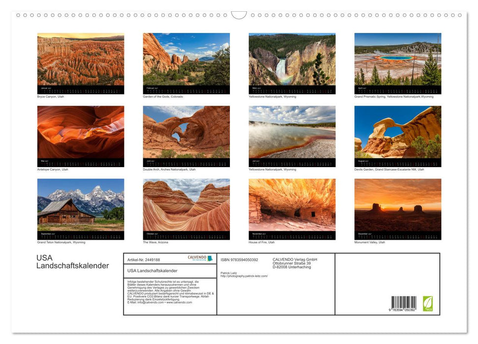 USA Landschaftskalender (CALVENDO Wandkalender 2027)