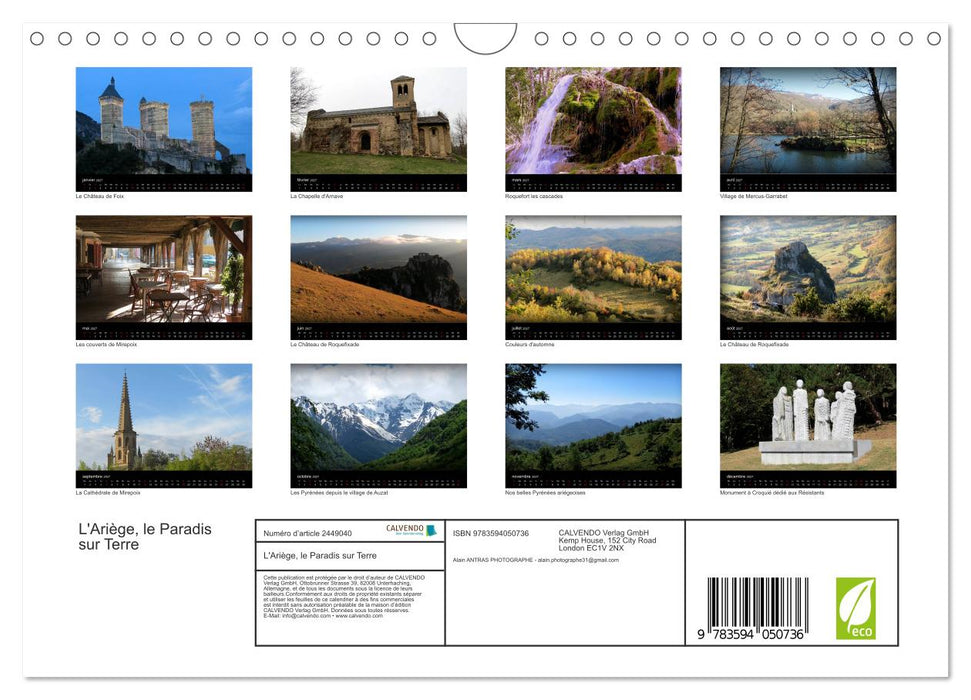 L'Ariège, le Paradis sur Terre (CALVENDO Calendrier mensuel 2027)