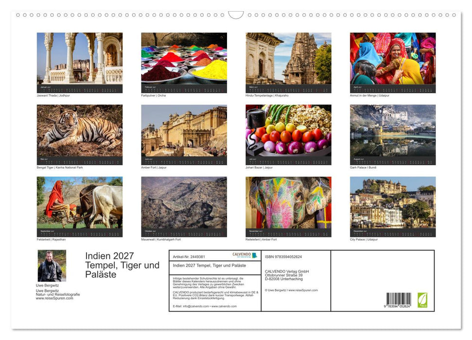 Indien 2027 Tempel, Tiger und Paläste (CALVENDO Wandkalender 2027)