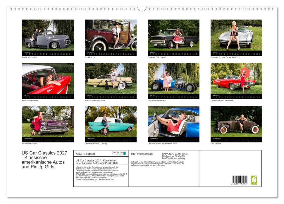 US Car Classics 2027 - Klassische amerikanische Autos und PinUp Girls (CALVENDO Wandkalender 2027)