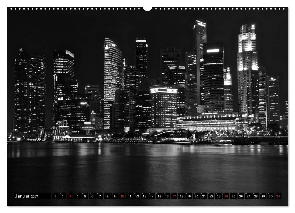 Singapur - Impressionen in schwarz - weiss (CALVENDO Wandkalender 2027)