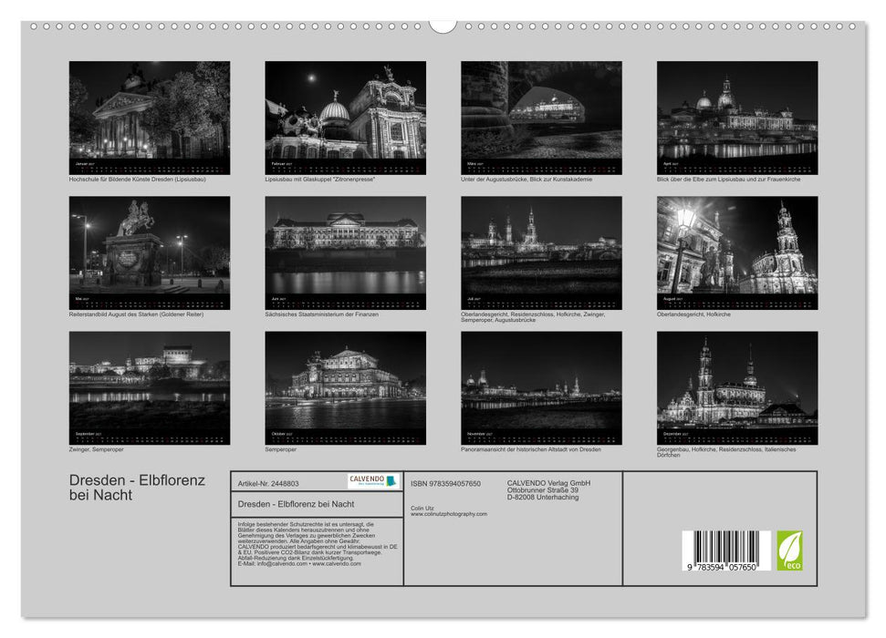 Dresden - Elbflorenz bei Nacht (CALVENDO Premium Wandkalender 2027)