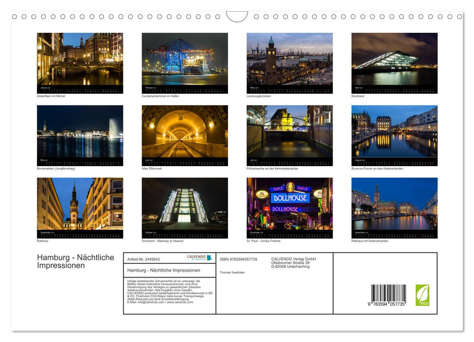Hamburg - Nächtliche Impressionen (CALVENDO Wandkalender 2027)