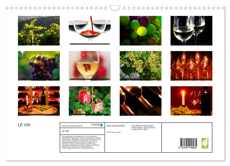 LE VIN (CALVENDO Calendrier mensuel 2027)