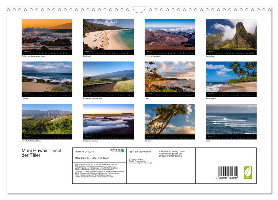 Maui Hawaii - Insel der Täler (CALVENDO Wandkalender 2027)