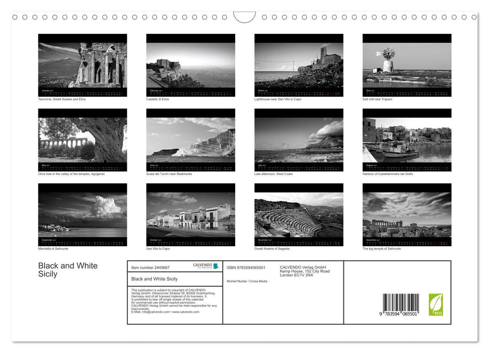 Black and White Sicily (CALVENDO Monthly Calendar 2027)