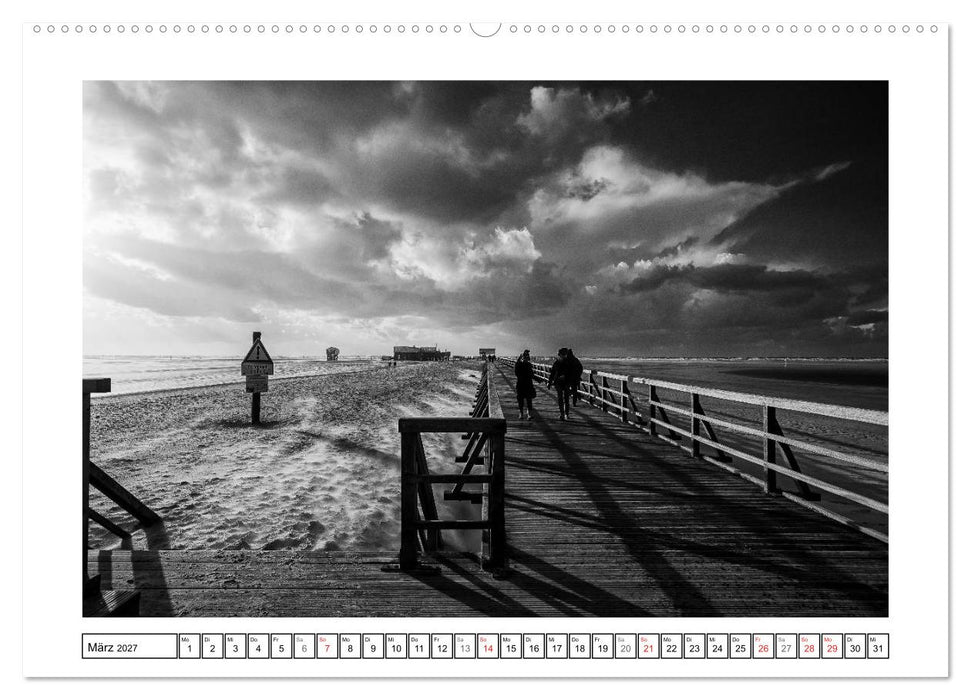 Am Strand von St. Peter-Ording SCHWARZ-WEISS (CALVENDO Wandkalender 2027)