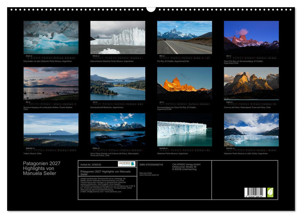 Patagonien 2027 Highlights von Manuela Seiler (CALVENDO Wandkalender 2027)