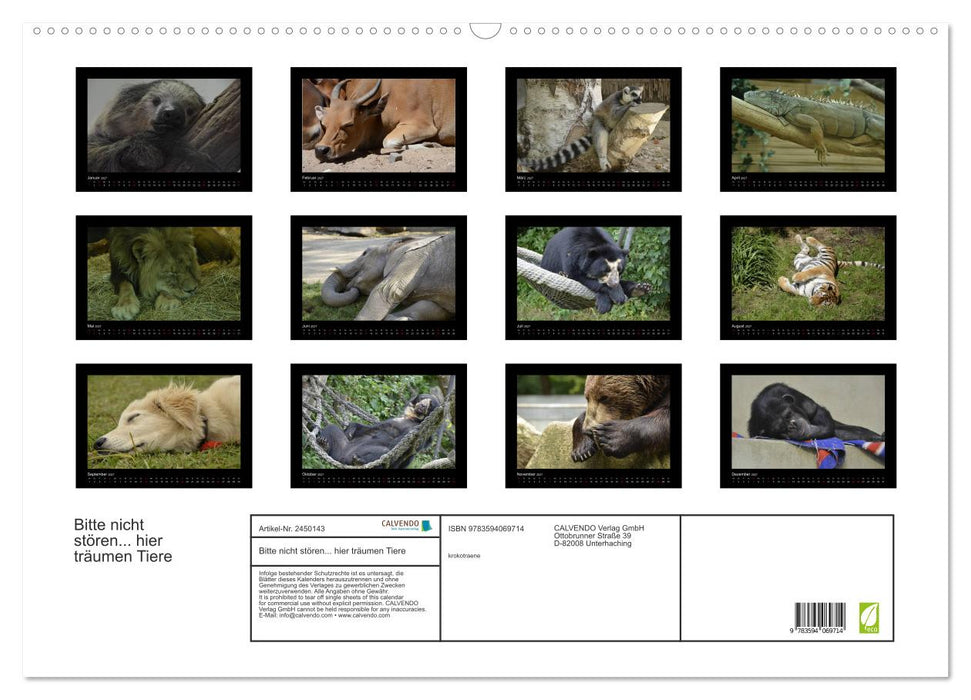 Bitte nicht stören... hier träumen Tiere (CALVENDO Wandkalender 2027)