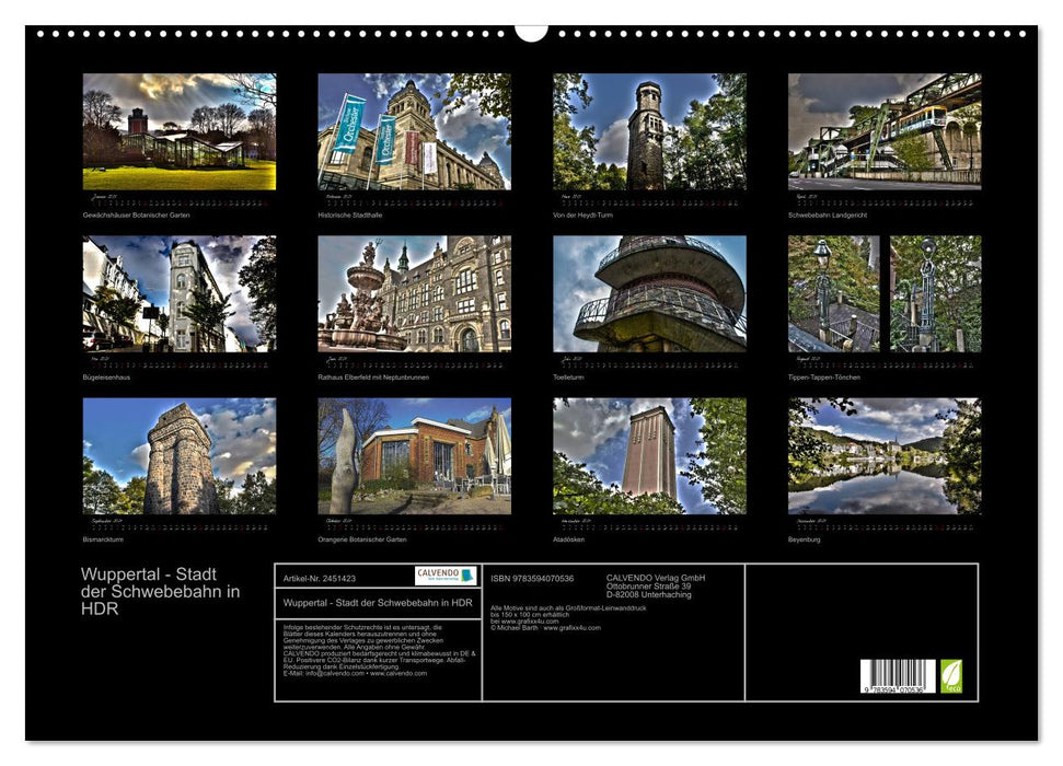 Wuppertal - Stadt der Schwebebahn in HDR (CALVENDO Wandkalender 2027)