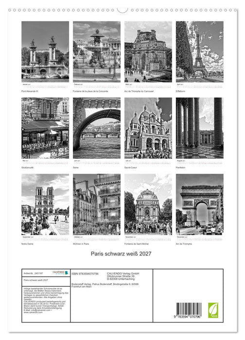Paris schwarz weiß 2027 (CALVENDO Premium Wandkalender 2027)