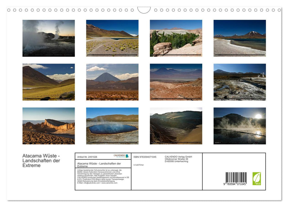 Atacama Wüste - Landschaften der Extreme (CALVENDO Wandkalender 2027)
