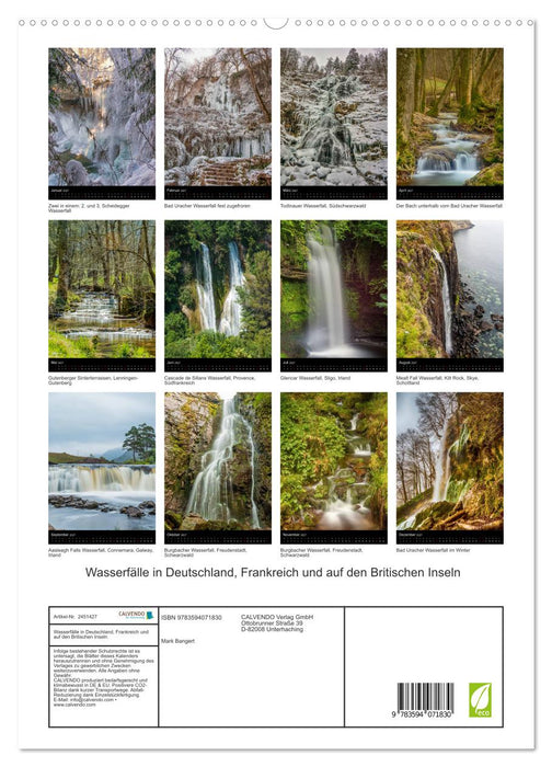 Wasserfälle in Deutschland, Frankreich und auf den Britischen Inseln (CALVENDO Premium Wandkalender 2027)