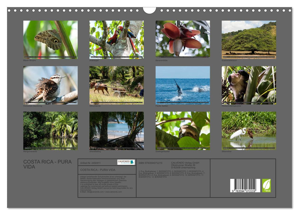 COSTA RICA - PURA VIDA (CALVENDO Wandkalender 2027)