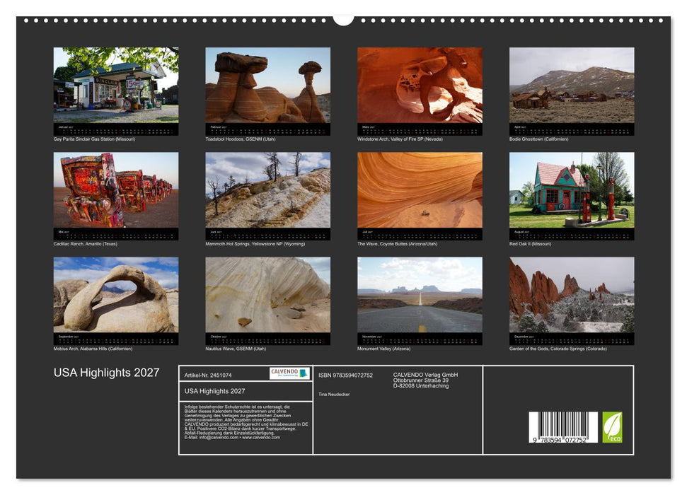 USA Highlights 2027 (CALVENDO Premium Wandkalender 2027)