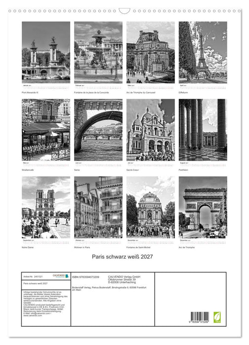 Paris schwarz weiß 2027 (CALVENDO Wandkalender 2027)