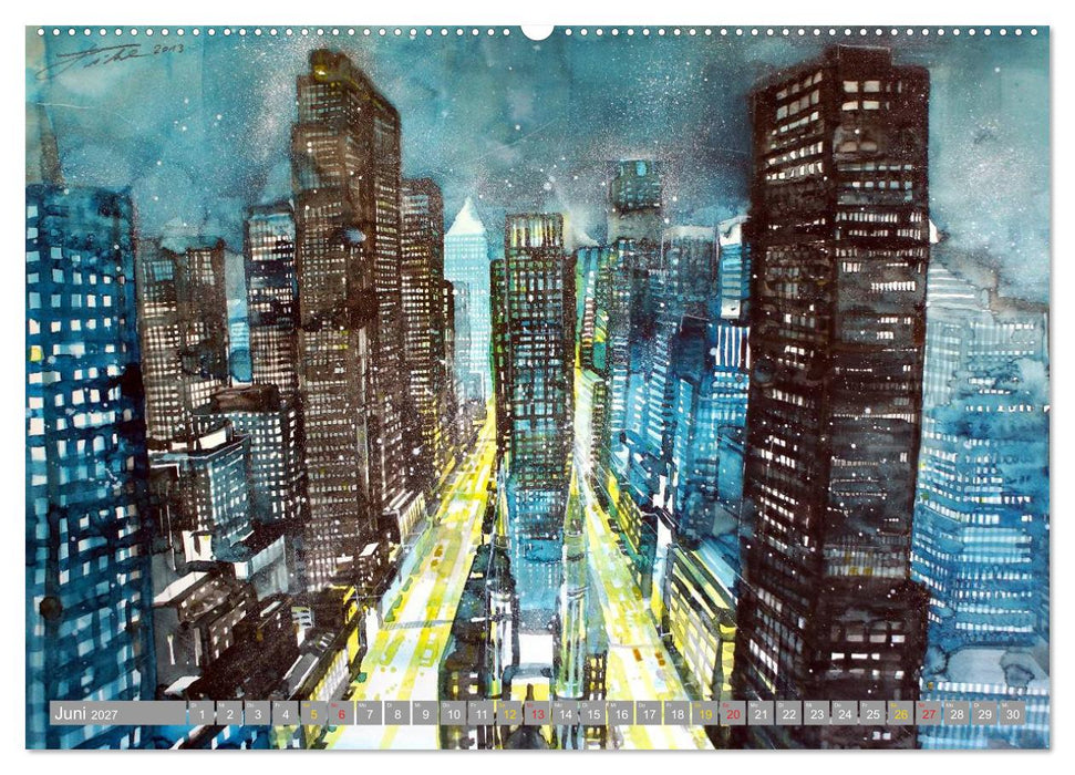 New York Watercolor Citylights (CALVENDO Wandkalender 2027)