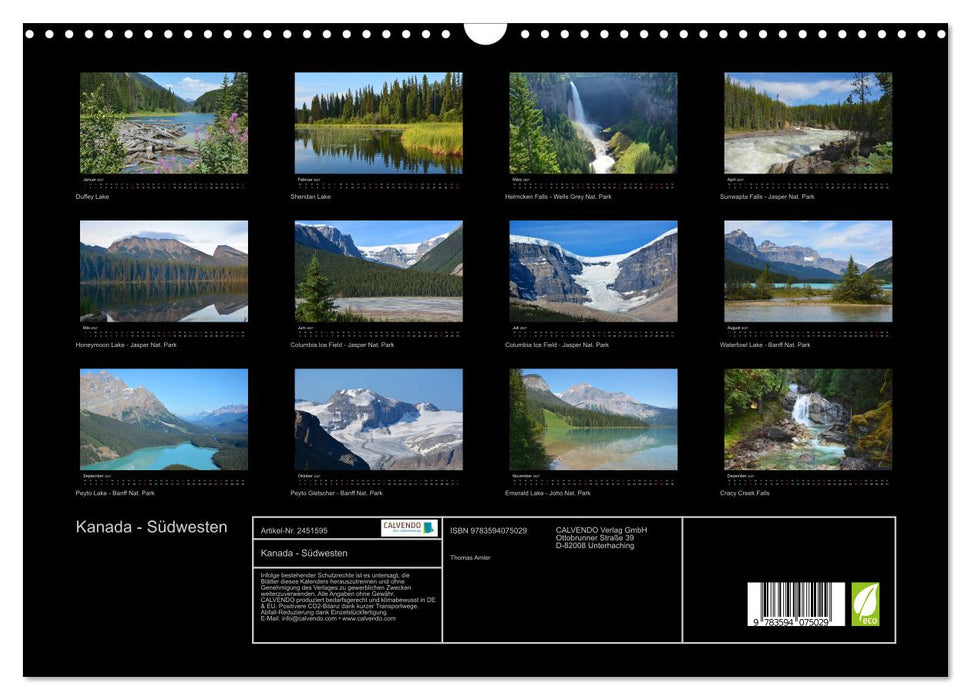 Kanada - Südwesten (CALVENDO Wandkalender 2027)