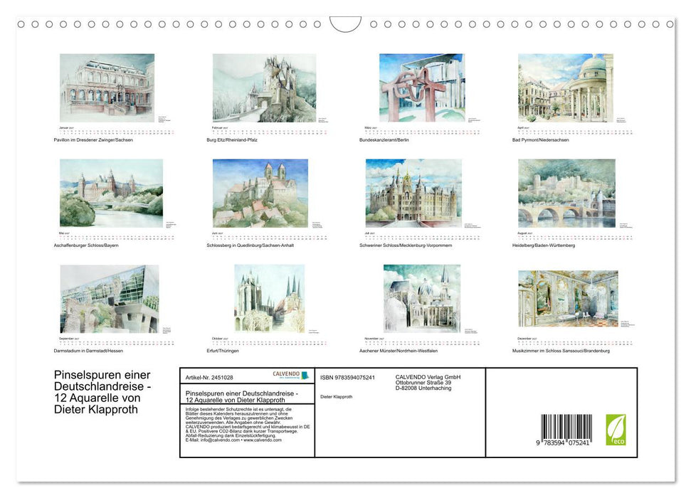 Pinselspuren einer Deutschlandreise - 12 Aquarelle von Dieter Klapproth (CALVENDO Wandkalender 2027)