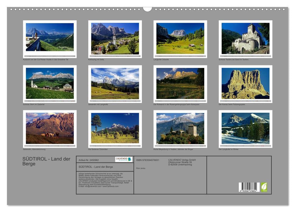 SÜDTIROL - Land der Berge (CALVENDO Wandkalender 2027)